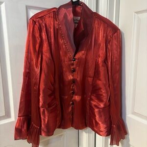 Vintage Rare Elegant Red Button-Up Blouse Ruffled High Neck  Size 4X
